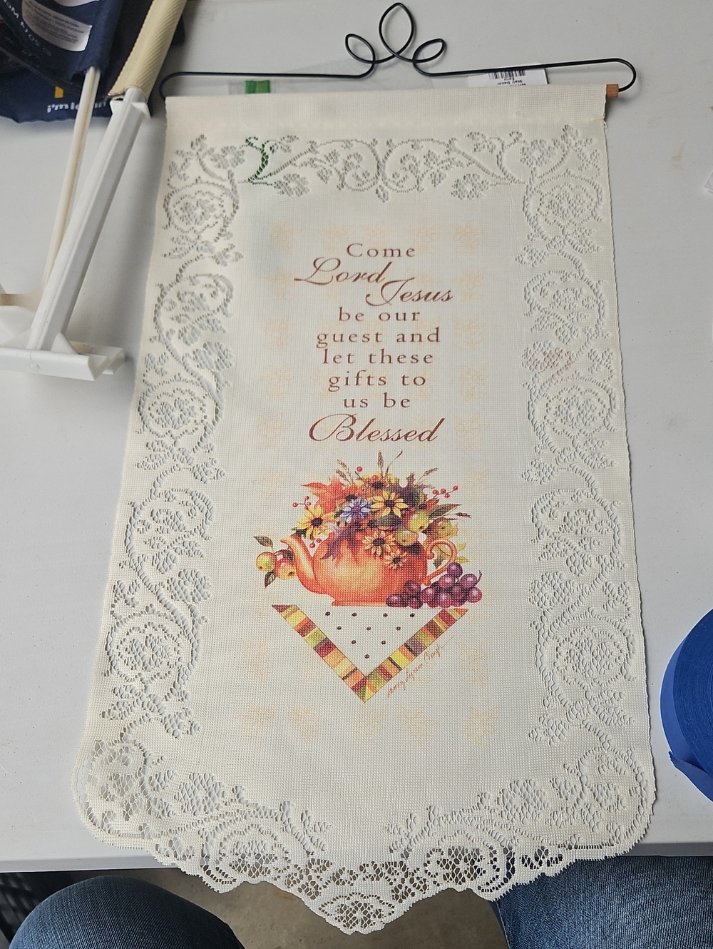 Blessed Autumn Tea Pot Wall Hanging - Cream- Farmhouse Style